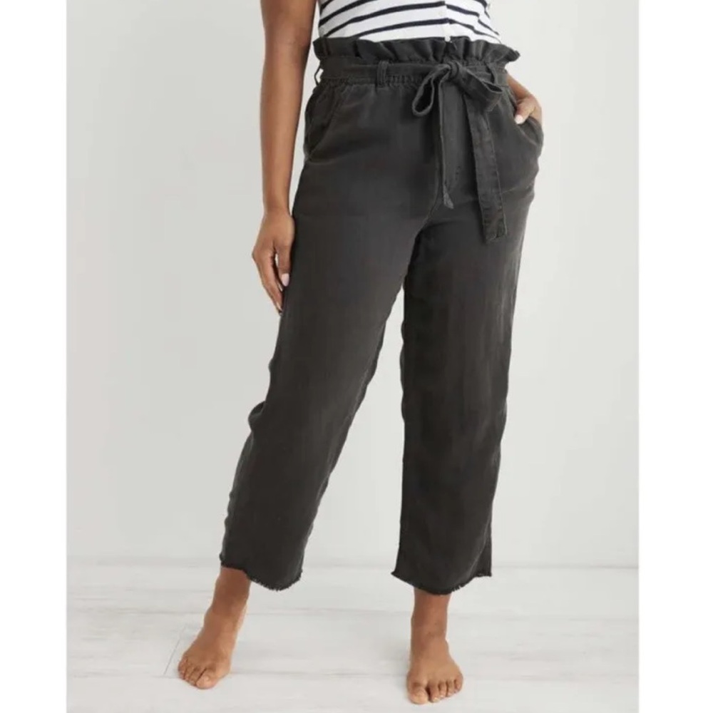 Aerie Charcoal Gray Linen Blend Belted Drapey Pants Size Small NWT